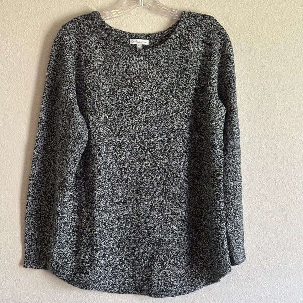Croft & Barrow Monochrome Black White Marble Textured Knit Sweater SZ Large